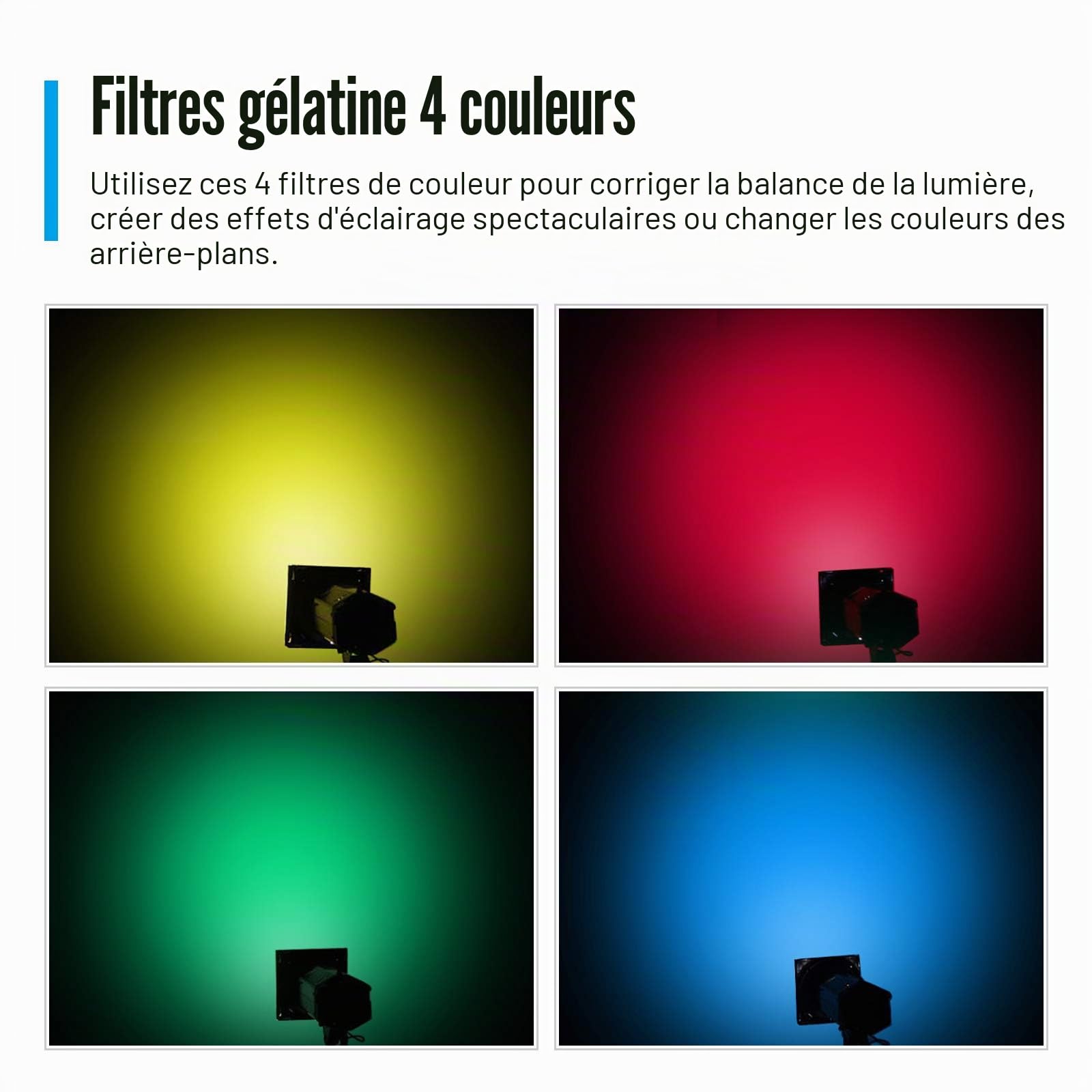 Godox BD-04 Barn Door Barndoor Kit avec grille en nid d'abeille 4 filtres en gel de couleur pour réflecteur standard de 7 pouces de rechange pour GODOX SL60W SL150II SK400II Studio Light Portrait