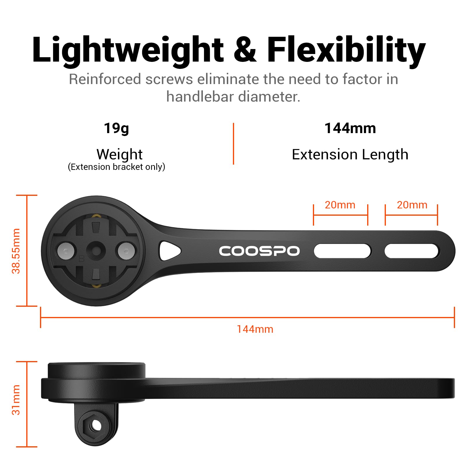 CooSpo Uchwyt do komputera rowerowego, szybkie mocowanie do Garmin, Wahoo, Bryton, komputer rowerowy, zewnętrzny komputer rowerowy z przodu, rozszerzony uchwyt
