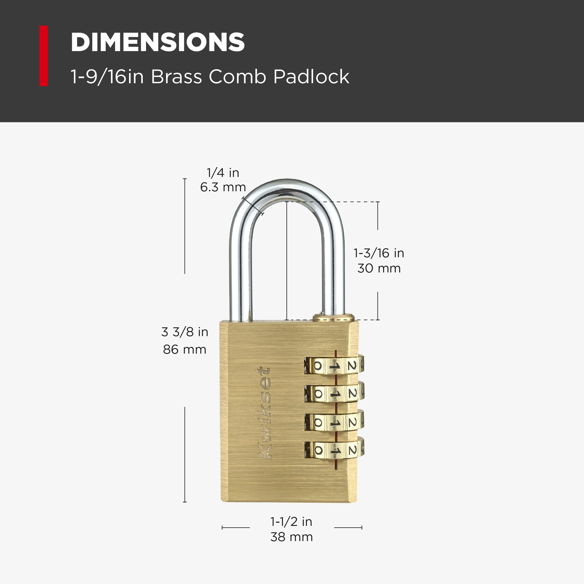 Kwikset 4-cyfrowa blokada szyfrowa z możliwością odzyskiwania z mosiądzu, do wewnątrz i na zewnątrz, korpus 3,8 cm, szekla 3,8 cm, 1 sztuka, mosiądz