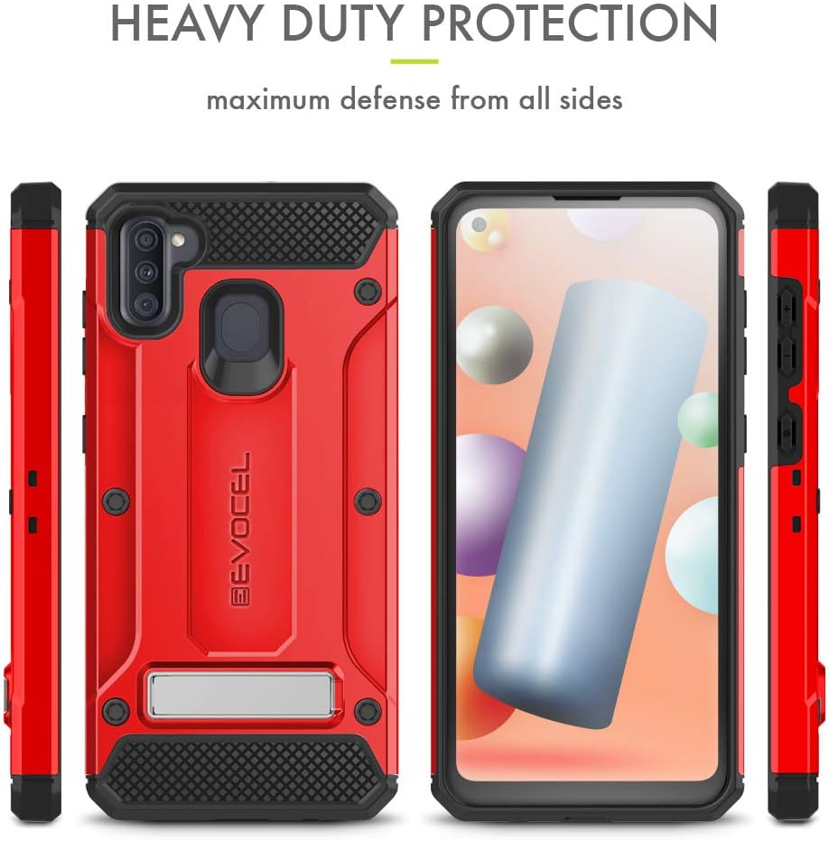 Evocel Galaxy A11 Explorer Series Pro with Glass Screen Protector and Belt Clip Holster for The Samsung Galaxy A11, Red