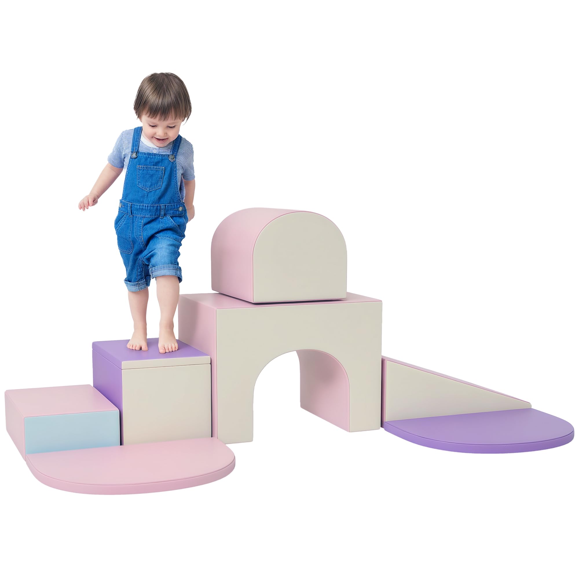 HOMCOM 7PCS Modulo motricità bébé parcours motricité bébé blocchi da costruzione in schiuma EPE con rivestimento sintetico - giocattoli educativi per bambini in età prescolare, multicolore