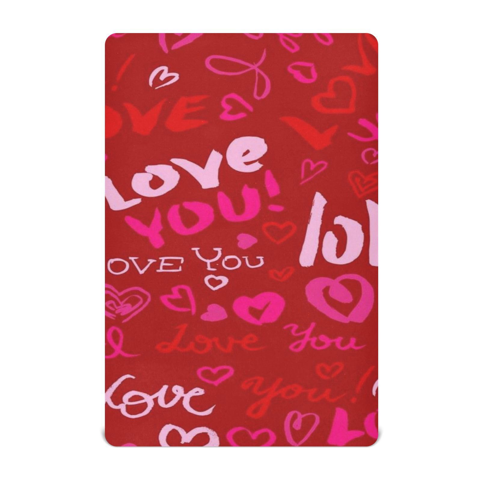 Moudou Valentine's Day Love Heart Playard Sheet for Boy Girls, Soft Breathable Fitted Toddler Sheet for Standard Playard Bed Mattress, 39 x 27 x 5 Inch