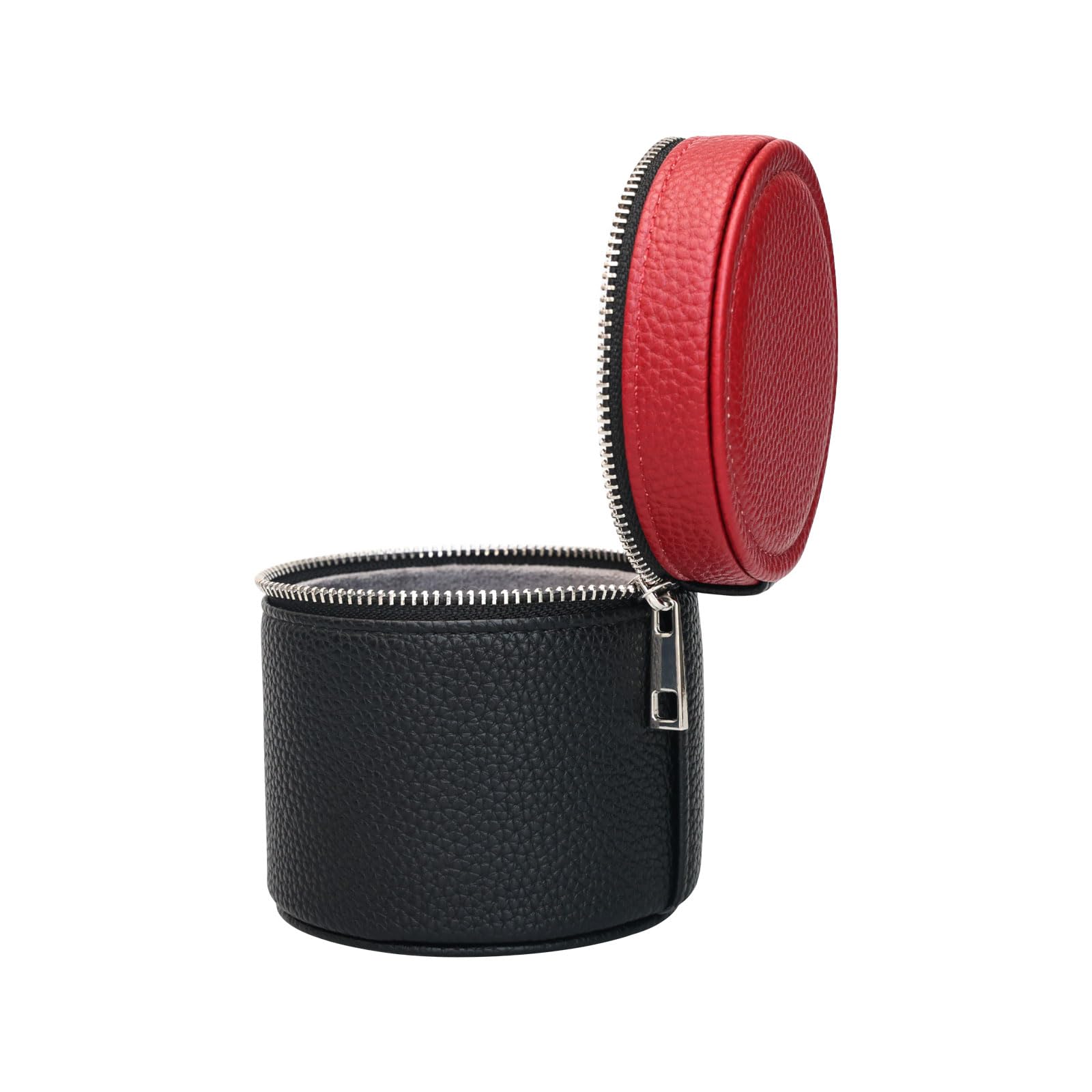 Uhrenreisetasche, einzelne PU-Leder-Uhrenrolle für Herren | Kratzfestes PU-Leder mit Reißverschluss, Samtfutter und Uhrenkissen, kompakt für Reisen und tägliche Lagerung.Schwarz/Rot)