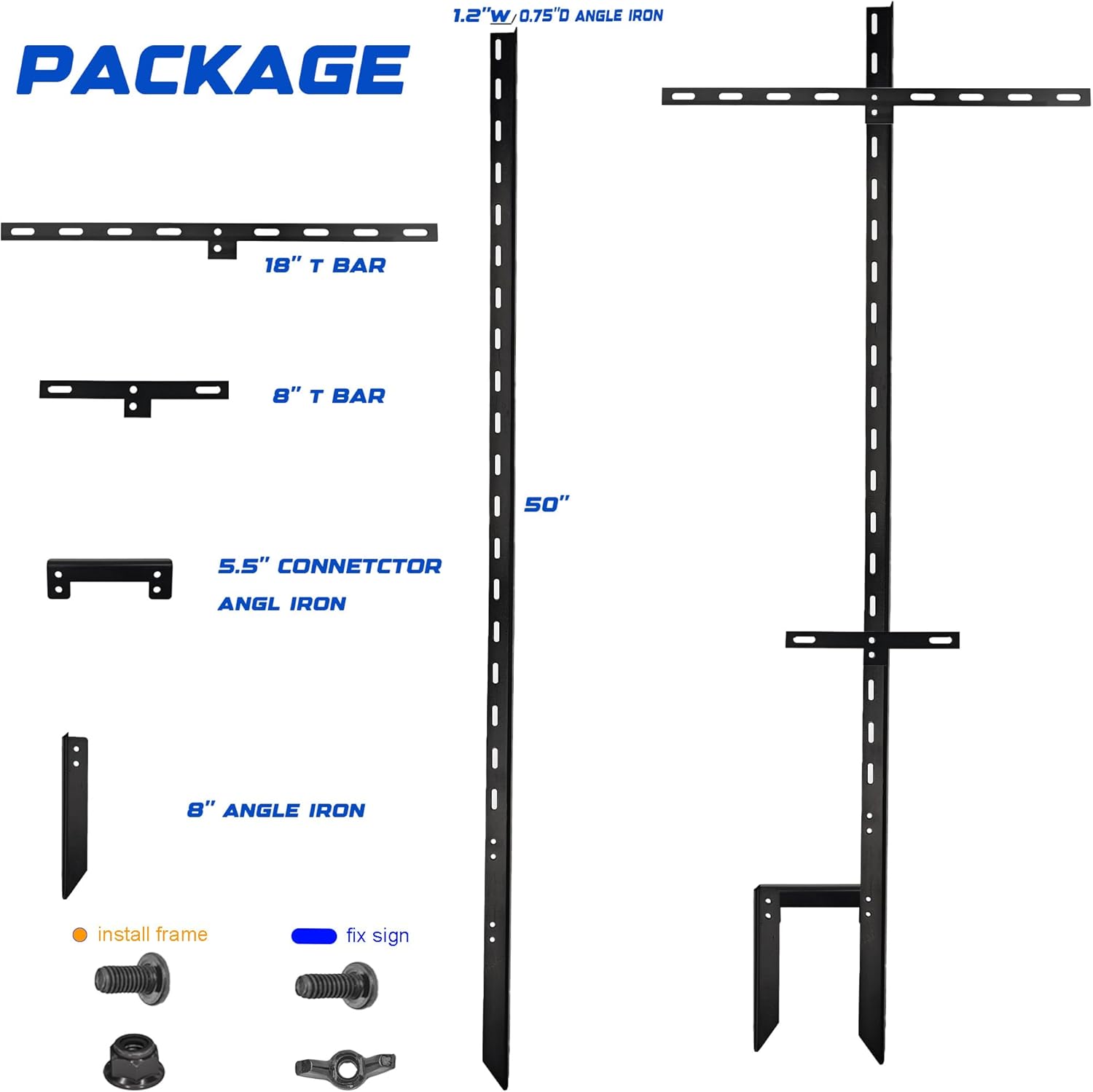 4 Pcs 50" T Bar Yard Sign Stakes, Heavy Duty 1.2" x 3/4" Angle Iron, h-shaped Stakes Design with 2 Horizontal Bar, 2.5mm Thickness Rust-Proof Yard Sign Posts for Outside Outdoor Lawn