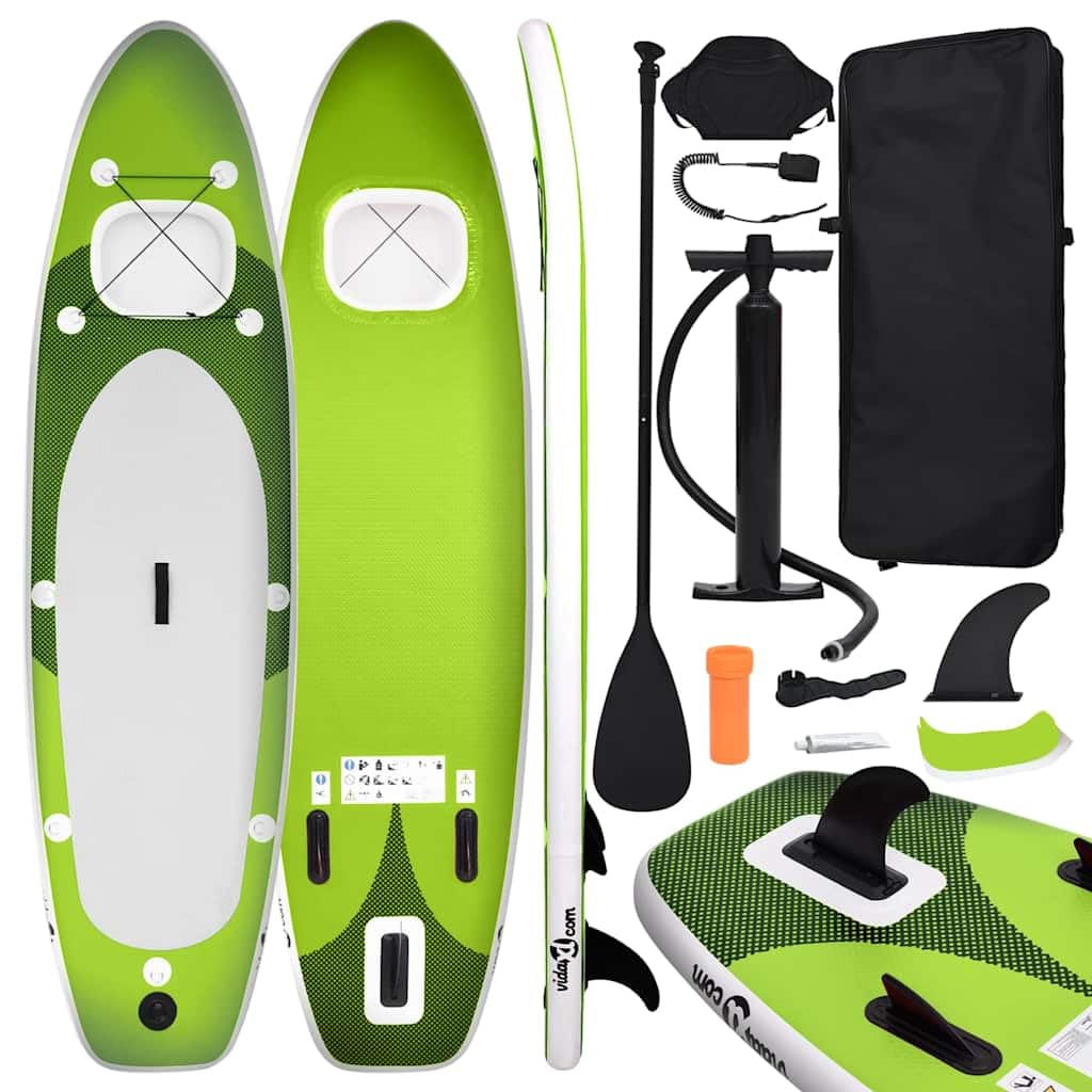 vidaXL Juego de Tabla Paddle Surf Inflable Verde 300x76x10 cm
