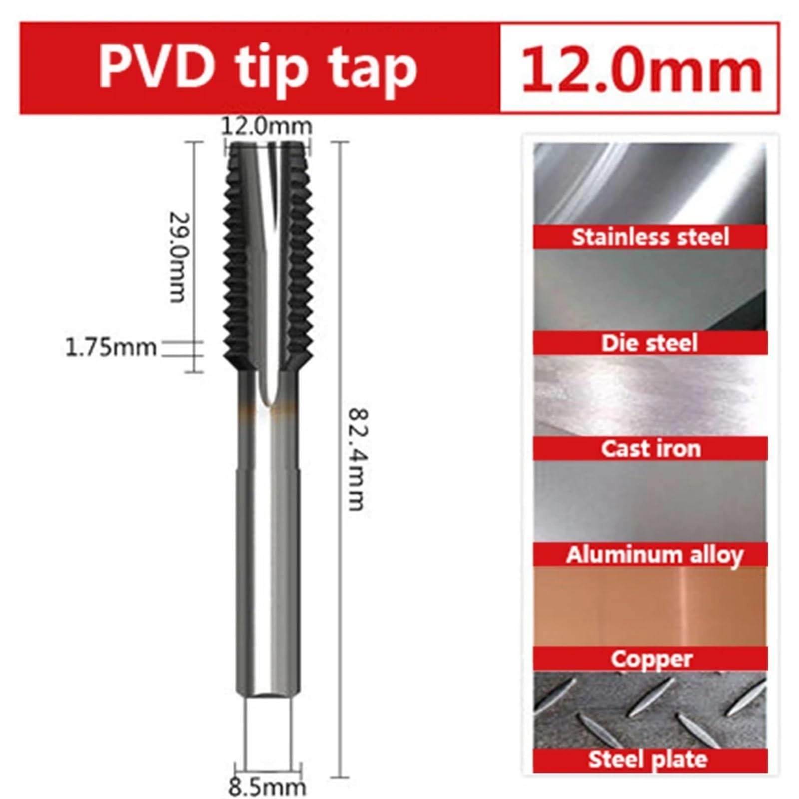 Macho de roscar en espiral de acero de alta velocidad con contenido de cobalto M35, con punta de roscar en espiral, con revestimiento de PVD, de acero inoxidable, M2-M12, herramientas CNC, 1 unidad(PV