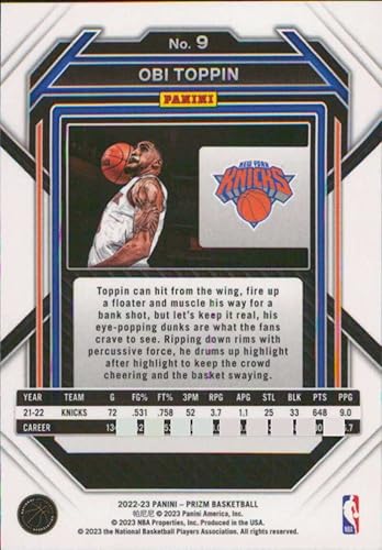 Miniatura 2 de 2022-23 Panini Prizm #9 Obi Toppin New York Knicks Basketball Card - GotBaseballCards