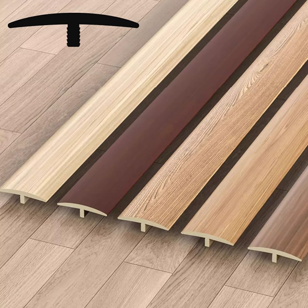 MAGILL T Molding Floor Transition Strip for Tile to Laminate/Vinyl and Carpet, PVC Flat Divider Strip for Joining Flooring Gaps, Self Adhesive Vinyl