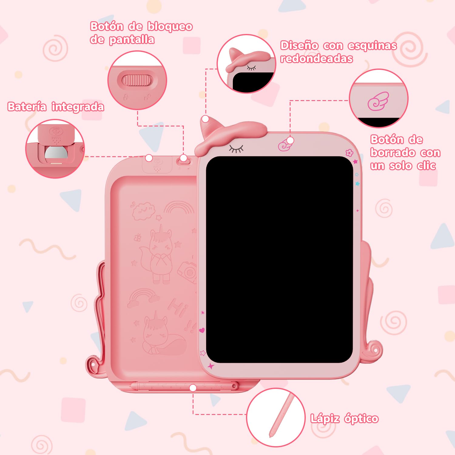 2026 Nueva 10 Pulgadas Tableta de Escritura LCD, Electight Portátil Tablet Escritura Pantalla Colorido Infantil con Borrable y Bloqueo Función, Reutilizables, para Notas, Memo, Escuela, Oficina (Rosa) — view 4