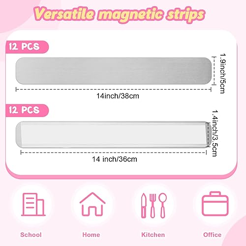 Miniatura 3 de Blulu 12 tiras magnéticas de 14 pulgadas con respaldo adhesivo, tableros magnéticos para paredes, tiras de metal para imanes, tablero de hierro
