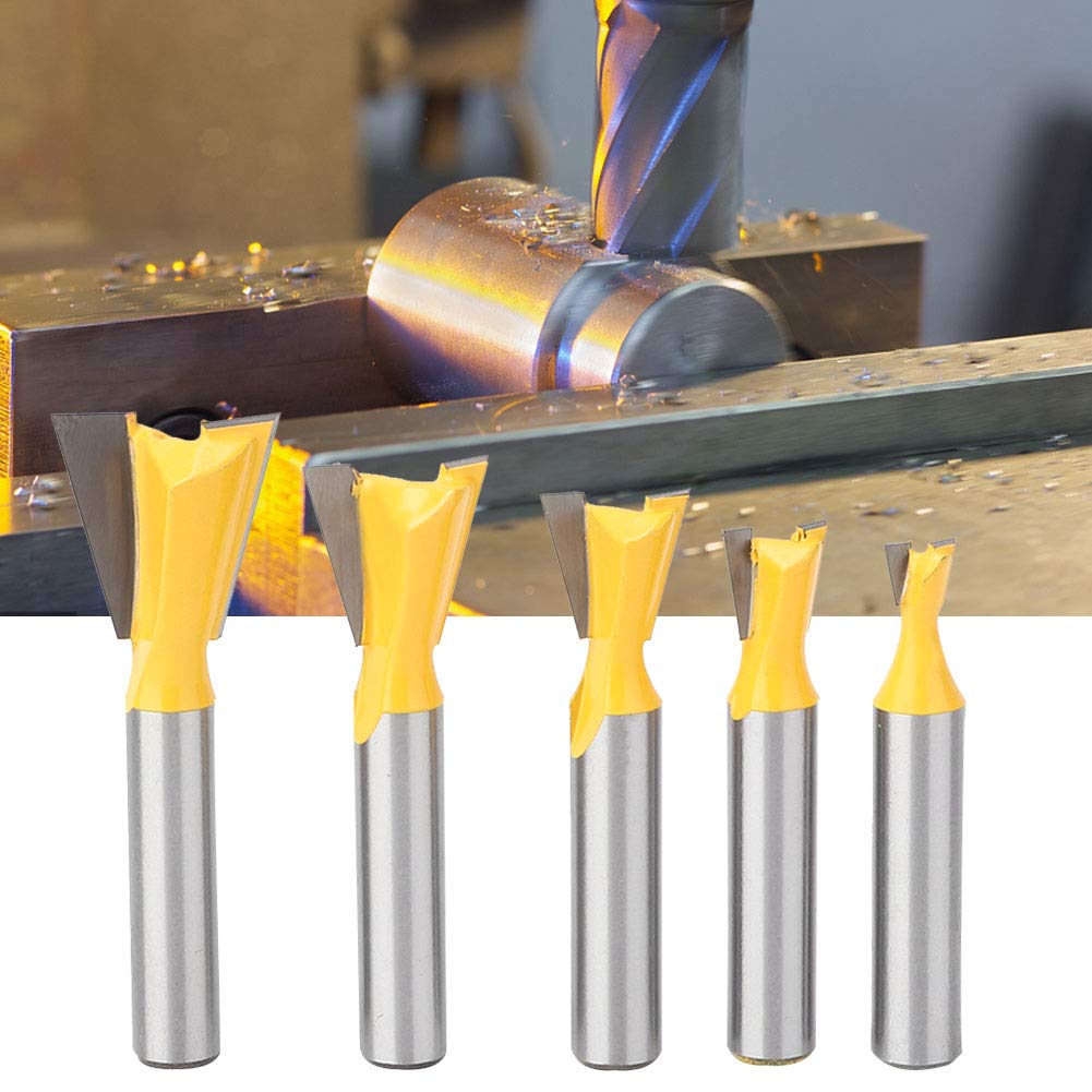 Natudeco 5Pcs Dovetail Router Bit Wood Milling Router Bit Set Dovetail Router Cutter Wood Milling Cutter Tool for Processing Hardwood Softwood Wood