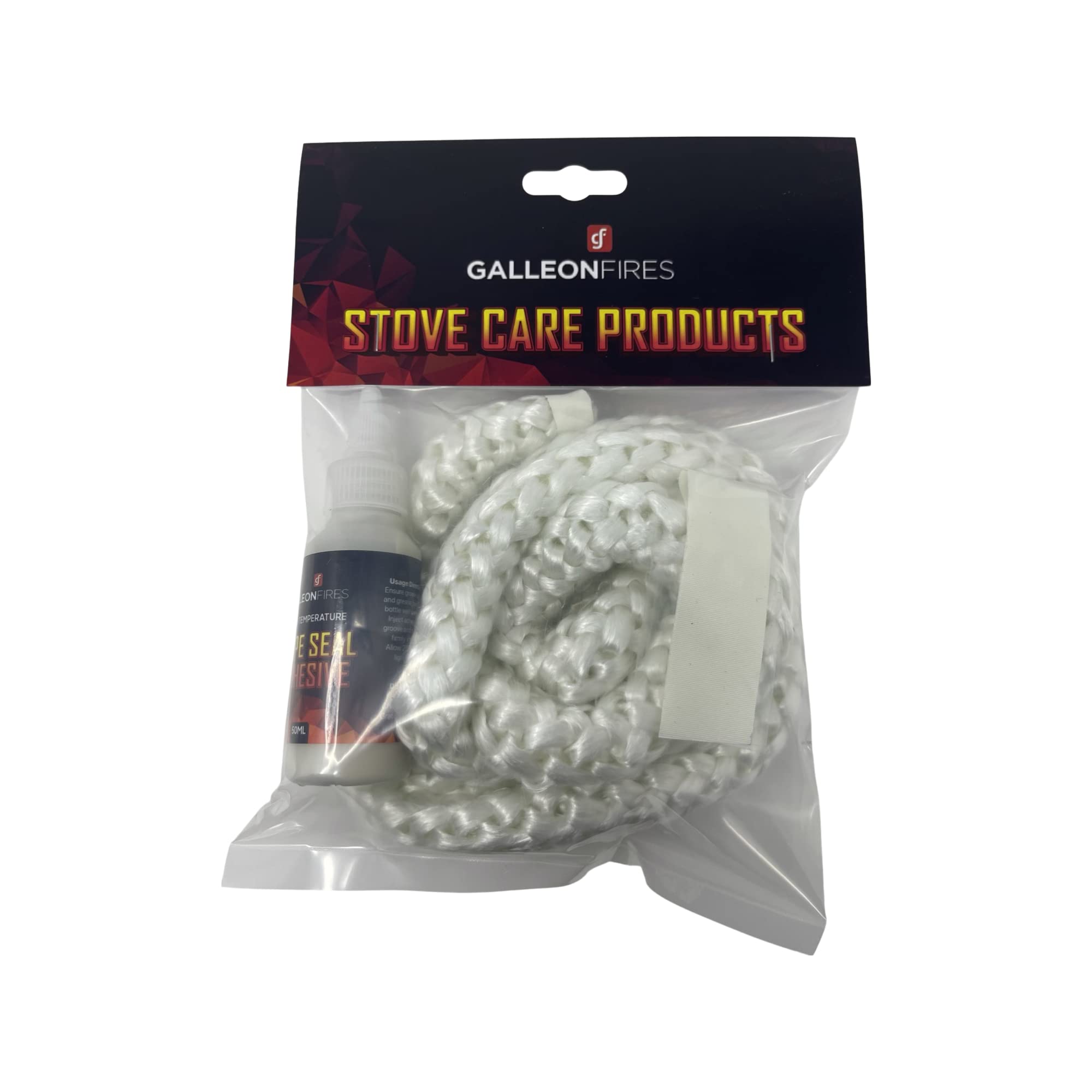 14mm White Stove Rope Kit 2m for Stove Door Seal with Large 50ml Glue & Tape - Heat Resistant 2m x 14mm