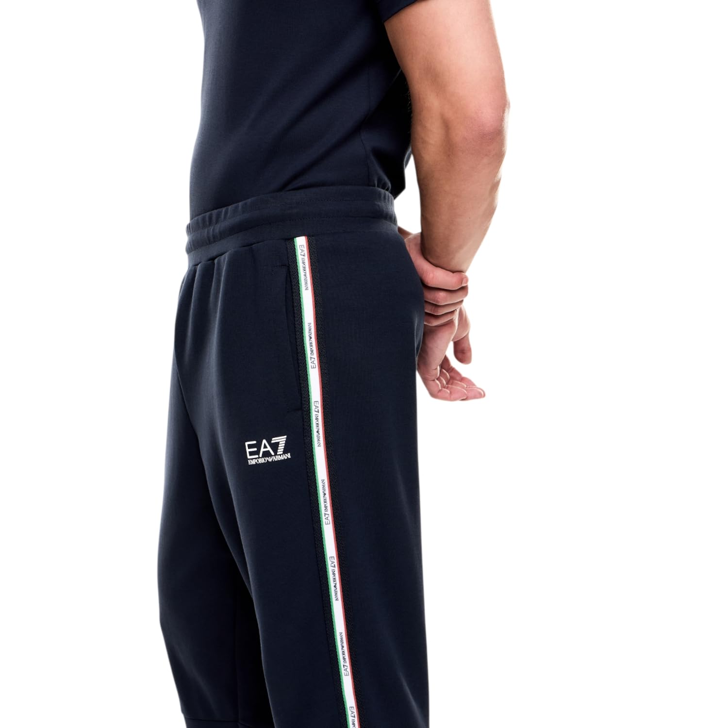 EA7 Emporio Armani (7M001866-AF12660-UB102) męskie spodnie dresowe w kolorze granatowym, Italian Spirit, ze ściągaczami, sznurkiem, z bawełny, kieszenie, logo