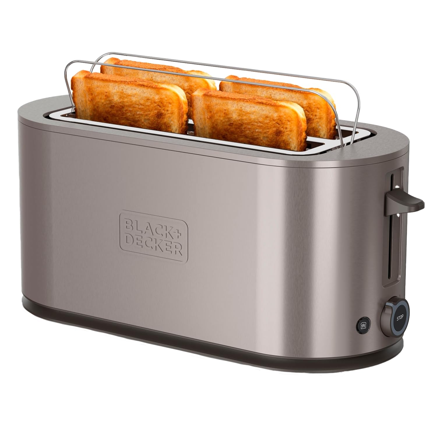 BLACK+DECKER - Tostapane Extra Large 1500W | Fessure 260x42 mm | 7 Livelli di Doratura | 6 Bande Mica Incandescente | 3 Funzioni Integrate | Supporto Pieghevole per Brioches