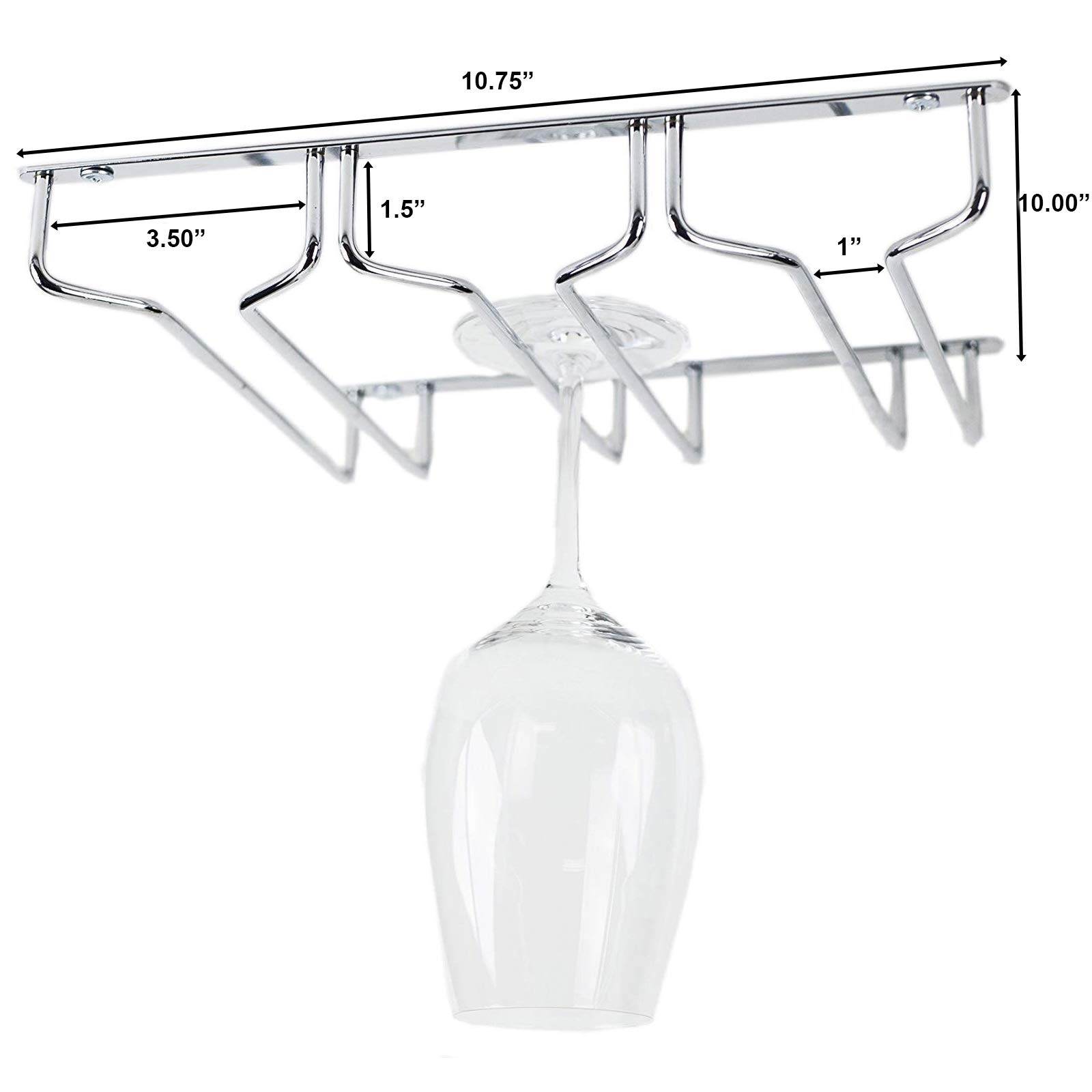 HUJI Under Cabinet Stemware Rack - Chrome, Holds 6-9 Glasses, Pre-Assembled, 12.75"L X 10"W X 2"H