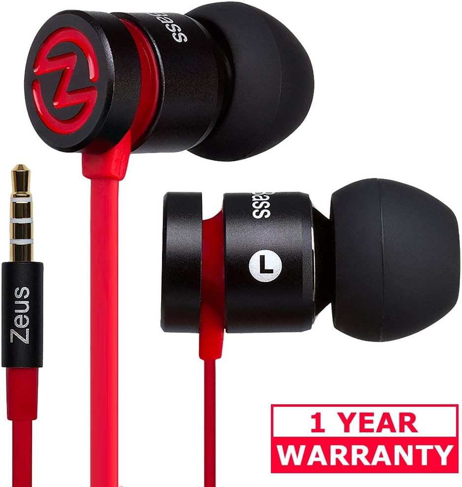 Earbuds Noise Cancelling Premium Quality Durable Sport Headphones ZEUS BASS For Men Women Girls Boys Kids With Microphone Volume Control Tangle Free Long Cord Earphones Best for iPhone iPad MP3 Case