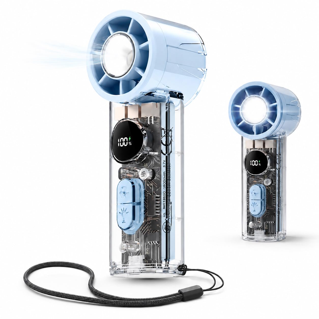 Ecloom 2-in-1 Quiet Handheld Fans with Built-In LED Spotlight USB-C Charge