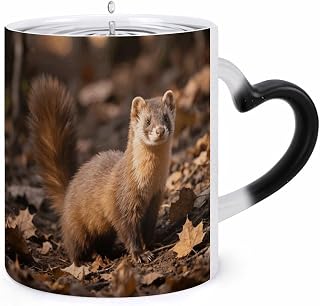 Color Changing Mug, Novelty Coffee Magic Cup, Ferret | Heat Sensitive Coffee Mug, Heart Shape Handle, Ceramic Tea Cup, Surprise Color Changing Design Mugs for Birthday, Christmas