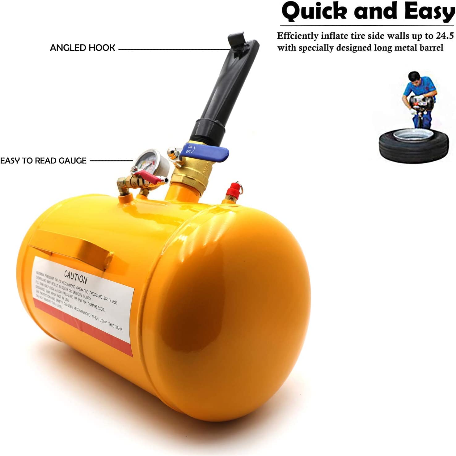 HTTMT- 7.5 Yellow Gallon Vehicle Air Tire Bead Seater Blaster Tool Seating Inflator Truck ATV 145PSI [P/N: ET-CAR-TIRE005-7.5G-YELLOW]