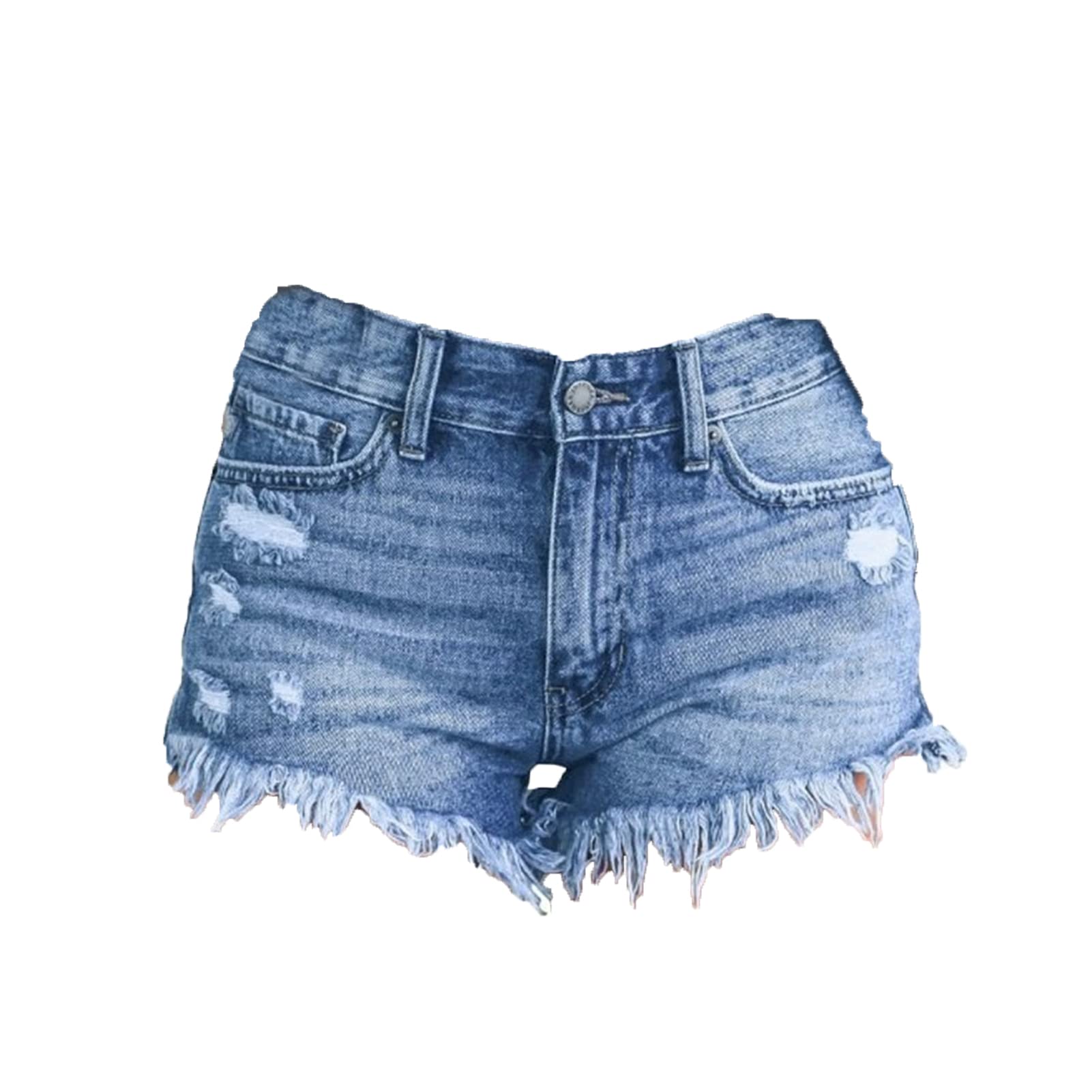 Women Casual High Waisted Denim Shorts Frayed Raw Hem Ripped Jeans Shorts Stretchy Hot Denim Shorts for Summer (Large,Blue)