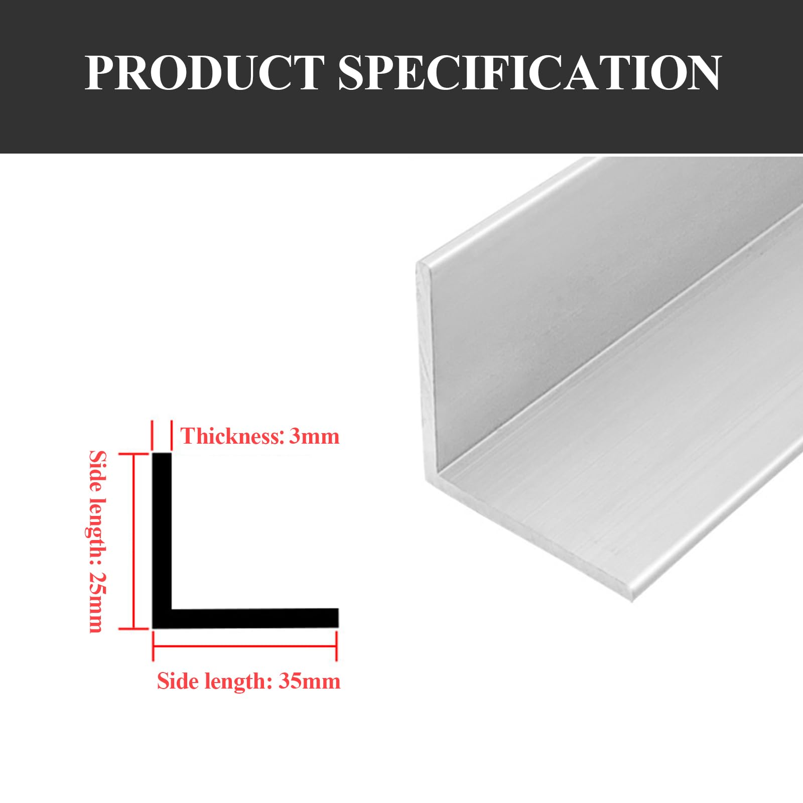 DFDPAXL 6061 Aluminium Angle L-Shaped Bar Length 500Mm, Side Length 25×35Mm Suitable for DIY Projects Industrial Construction,25×35×3×500mm
