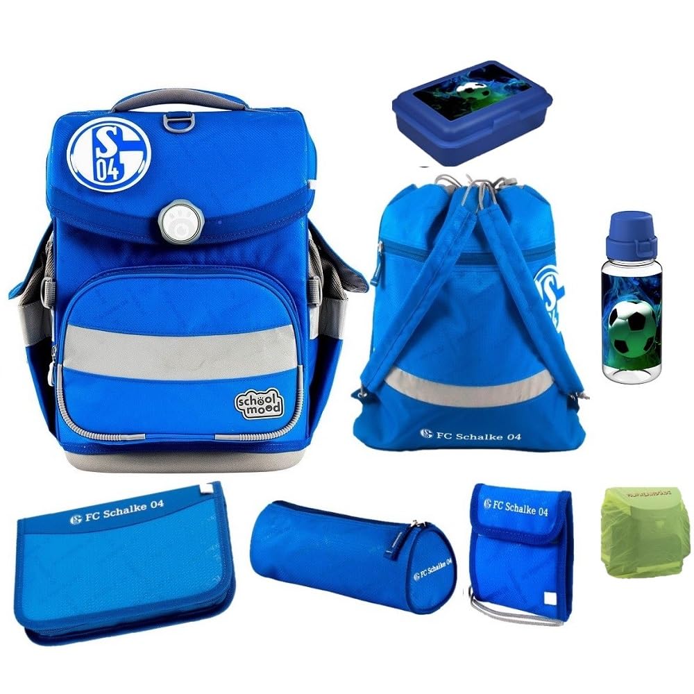 Familando - School Mood Timeless Air+ Schulranzen Set 9-teilig mit Lunch-Set -Sonder-Edition FC Schalke 04-980g leicht mit 23L Volumen - mit höhenverstellbarem System & Reflektoren