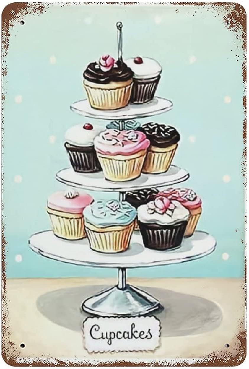 rayprint BBQ Tea Cupcake Hot Dog Tin Sign Vintage Metal Plate Retro Iron Painting Wall Decoration for Shop Garage Bar Cafe Farmhouse 12x16inch