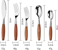 Vista 7 de Juego de cubiertos de mango de madera para 4 (20 piezas) juego de cubiertos de cubiertos únicos y modernos de acero inoxidable 18 8, incluye