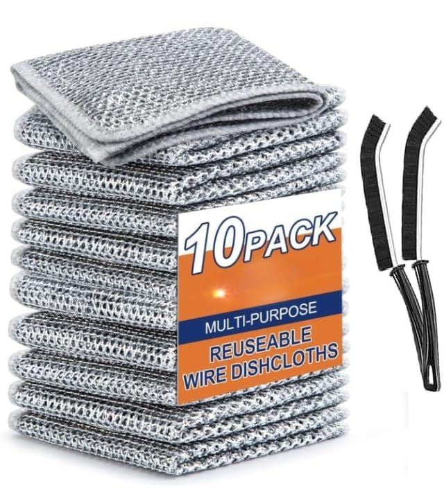 MIRARIYA 10 Pack Non Scratch Dish Wash Cloth & 2 Gaps Cleaning Brush, Multipurpose Wire Dishwashing Rags for Wet and Dry, Easy Rinsing, Reusable, Mesh Wire Cloth for Kitchen, Sinks, Pots, Pans (B0D1CP7885) Amazon Price History, Amazon Price Tracker