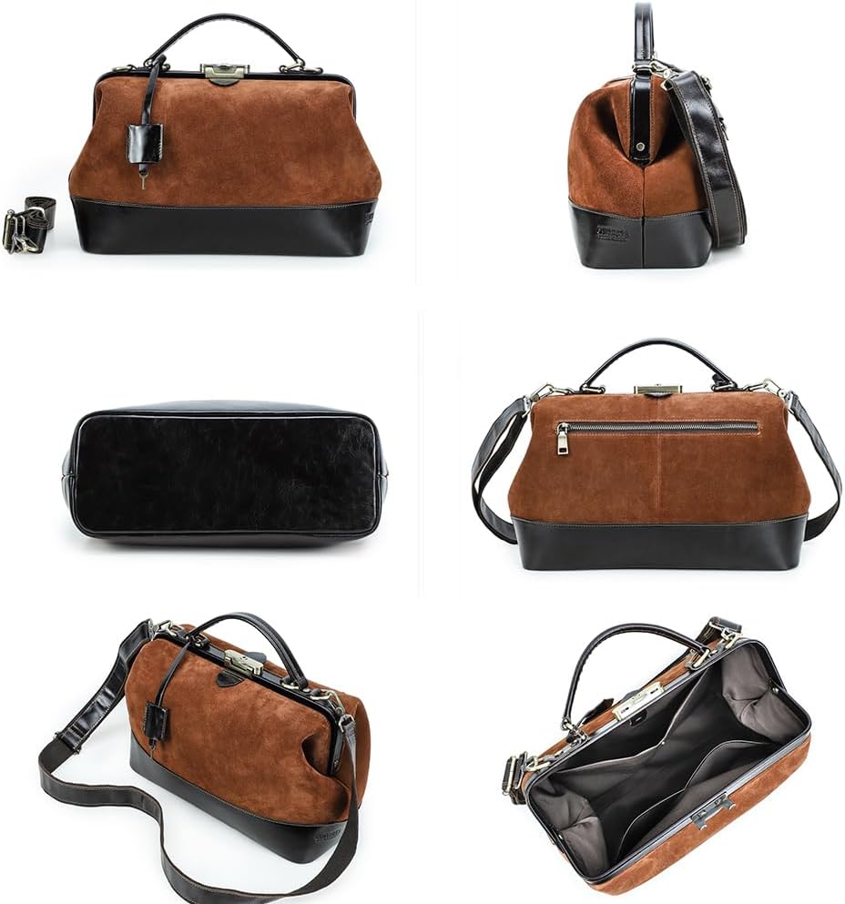 CONTACTS Doctor Bag Purse for Women Luxury Leather Handbag with Lock Shoulder Bag Vintage Top Handle Bag - Image 8