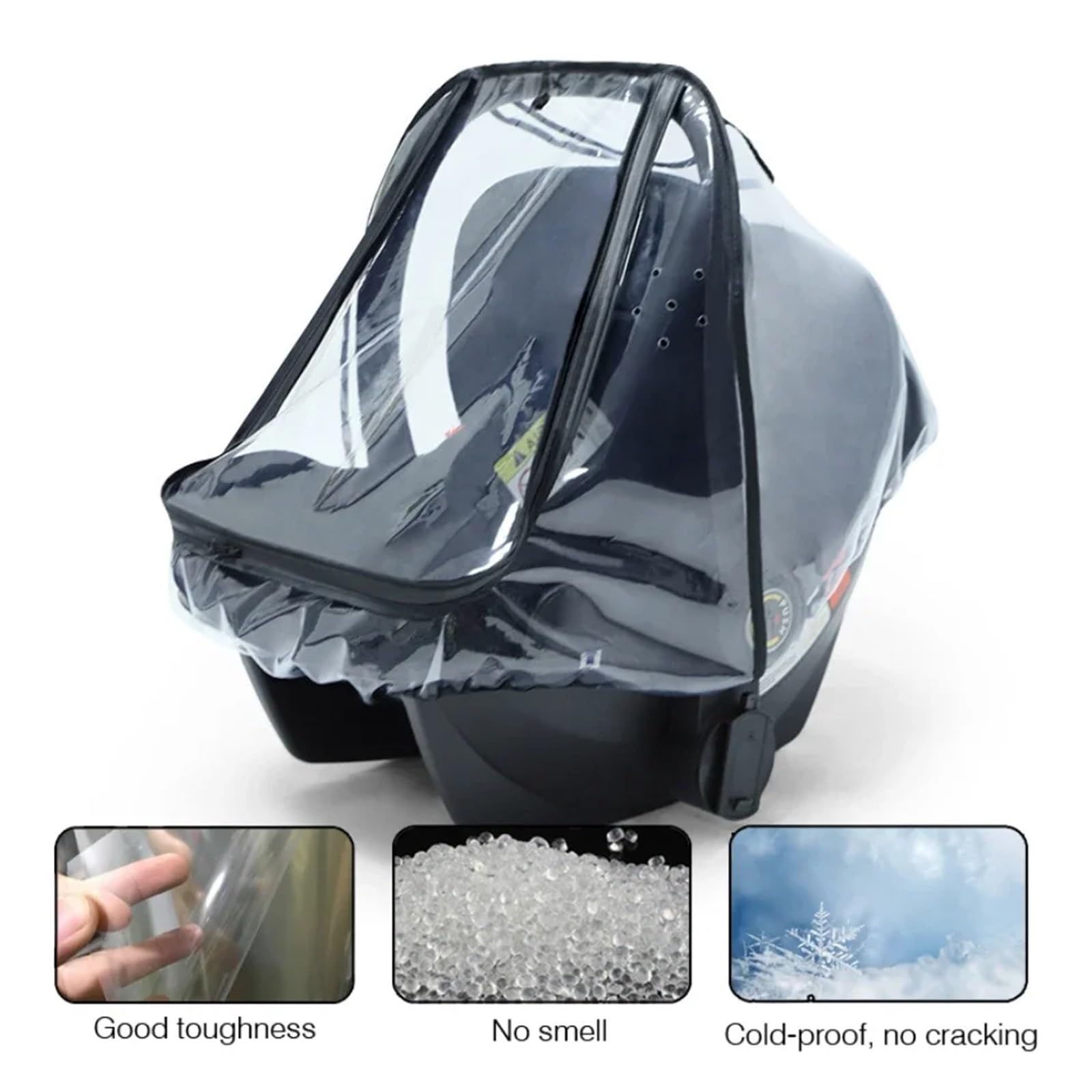 Habillage Pluie pour Poussette Housse de protection contre la pluie for siège de sécurité for enfant Housse de protection transparente en EVA for poussette Housse anti-poussière à double fermeture écl