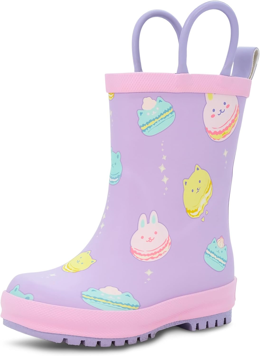 Baby Toddler Kids Natural Rubber Rain Boots Easy-on with Soft Cotton Lining for Girls Boys