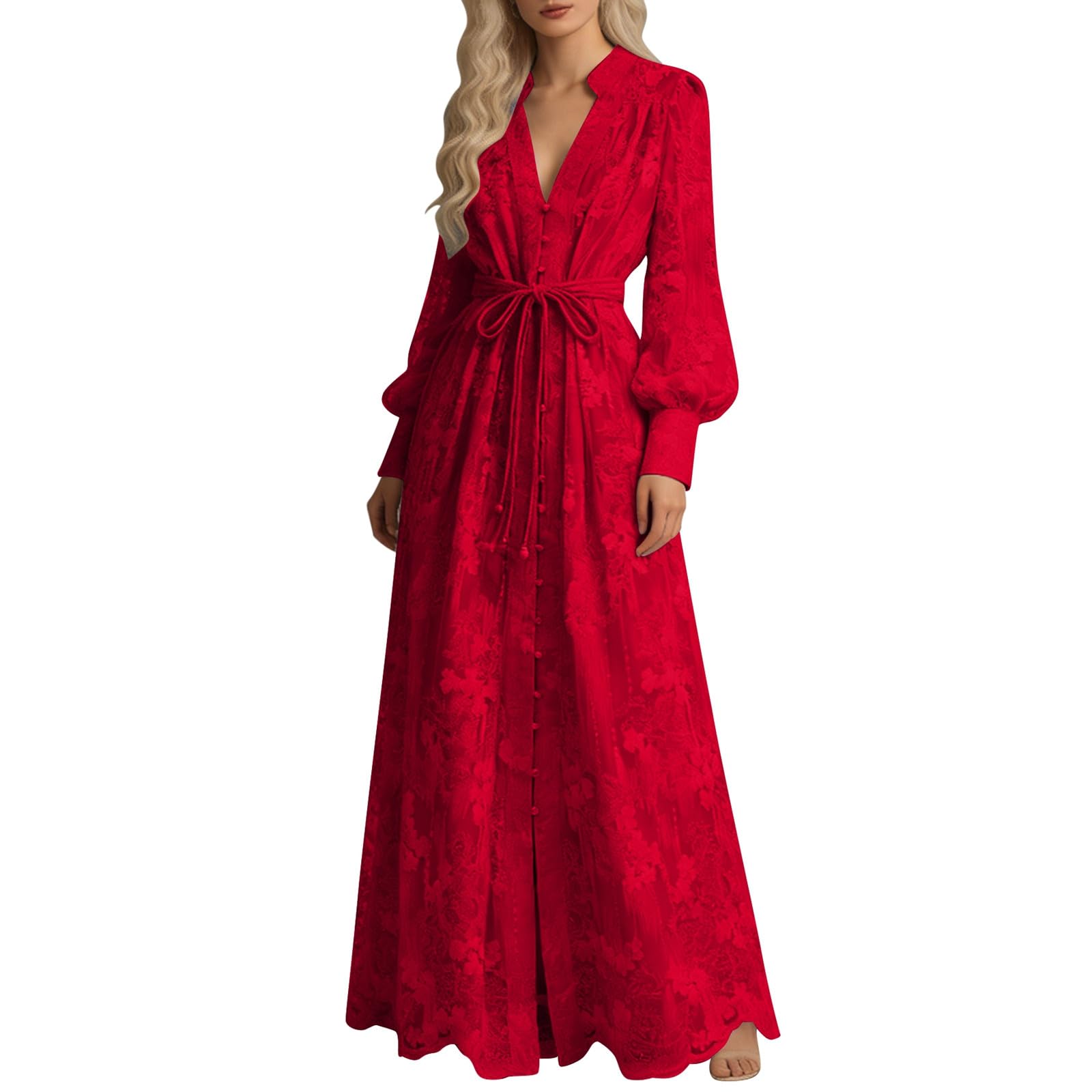 Vestido de noche para mujer, elegante, casual, con cintura bordada y mangas, vestido de noche largo