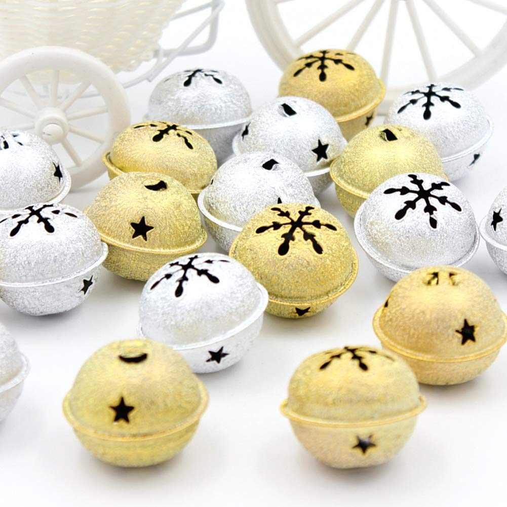 DAHI 24pcs Gold and Silver Christmas Jingle Bells Snowflake Jingle Bell Ornament Christmas Tree Decoration Snowflake Bells Party Decoration Supplies