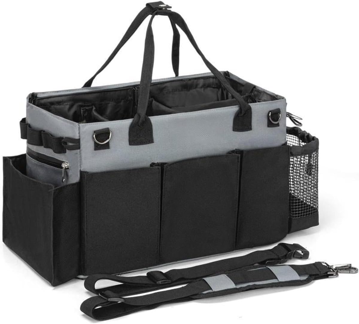 Wearable Cleaning Caddy Supplies Organizer with Handle and Shoulder Straps for Housekeepers, Under Sink and Car Cleaning Tool Organizers (Black)