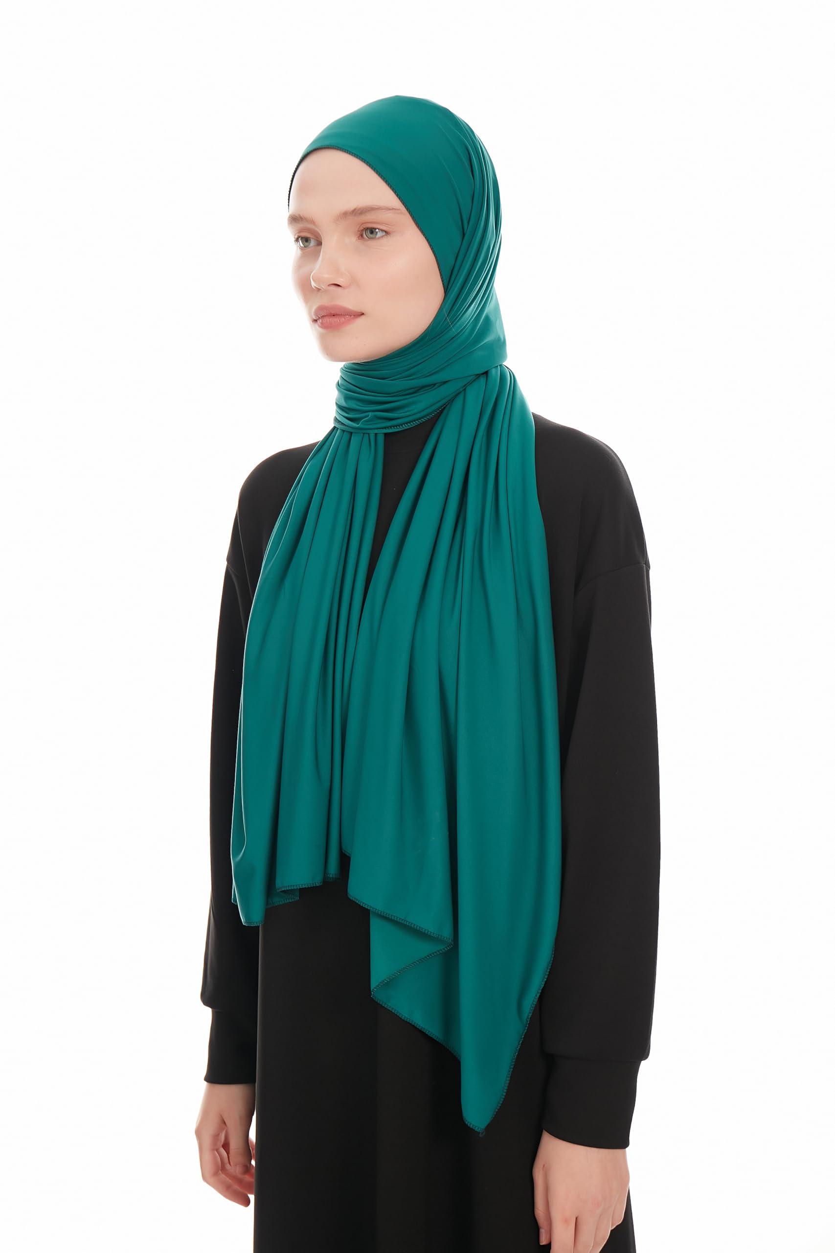Ayisah Women's Dark Green Jersey Hijab Scarf For – Jersey Hijab Scarf Muslim Headscarf – Long Muslim Accessories Headscarf Shawl - Islamic Hajib Headwrap Scarves Solid Color - Ramadan Head Wrap (Dark Green)