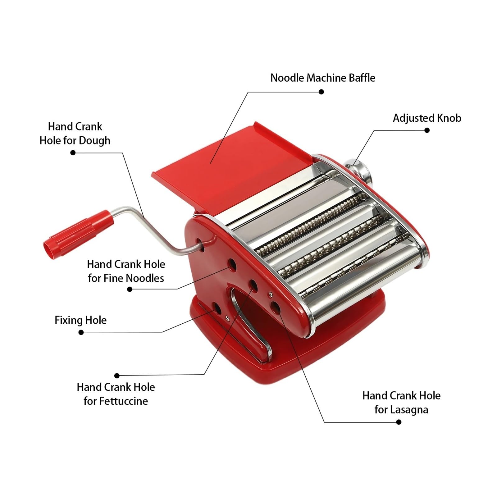 Macchina For La Pasta, Macchina Manuale For Pasta Con 3 Lame, 6 Spessori Regolabili, Acciaio Inossidabile Rosso, Impugnatura Ergonomica
