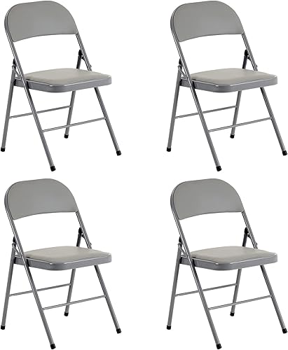Miniatura 7 de Paquete de 4 sillas plegables blancas para exteriores e interiores, convenciones y exposiciones, con cojín acolchado y respaldo, con cojín cómodo y
