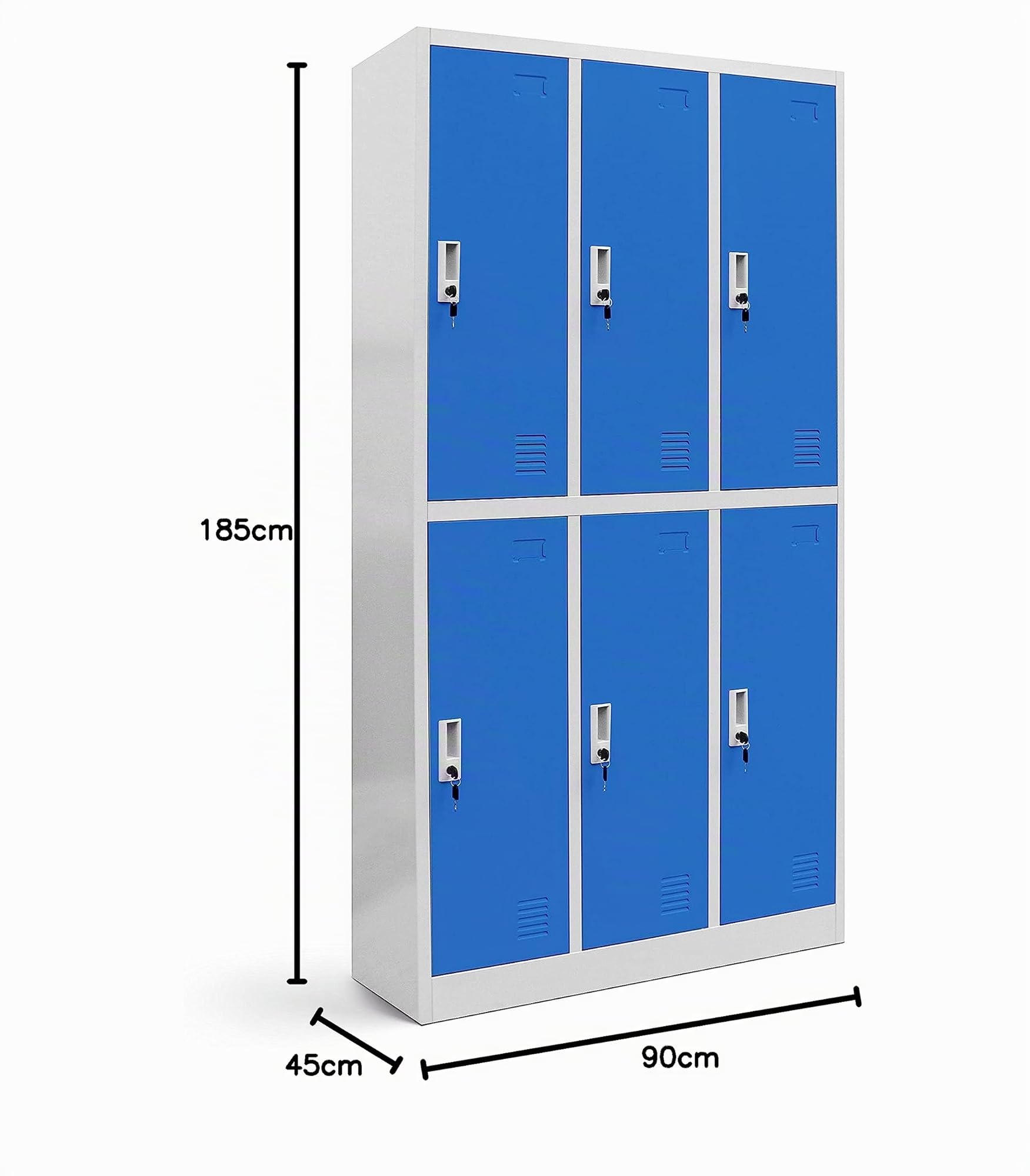 Jan Nowak Casier vestiaire 3B2A Armoire Metallique 6 Compartiments Revêtement en Poudre 185 cm x 90 cm x 45 cm (Gris/Bleu)