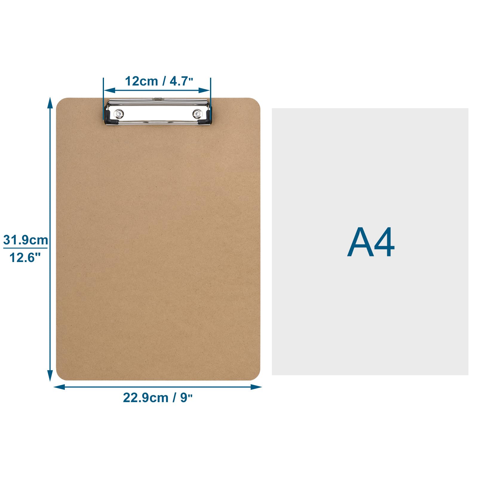 ZCZN Portapapeles con Pinza A4, Pack de 4 Clipboard Madera Rígido A4 con Clip de Perfil Bajo y Agujero para Colgar Retráctil