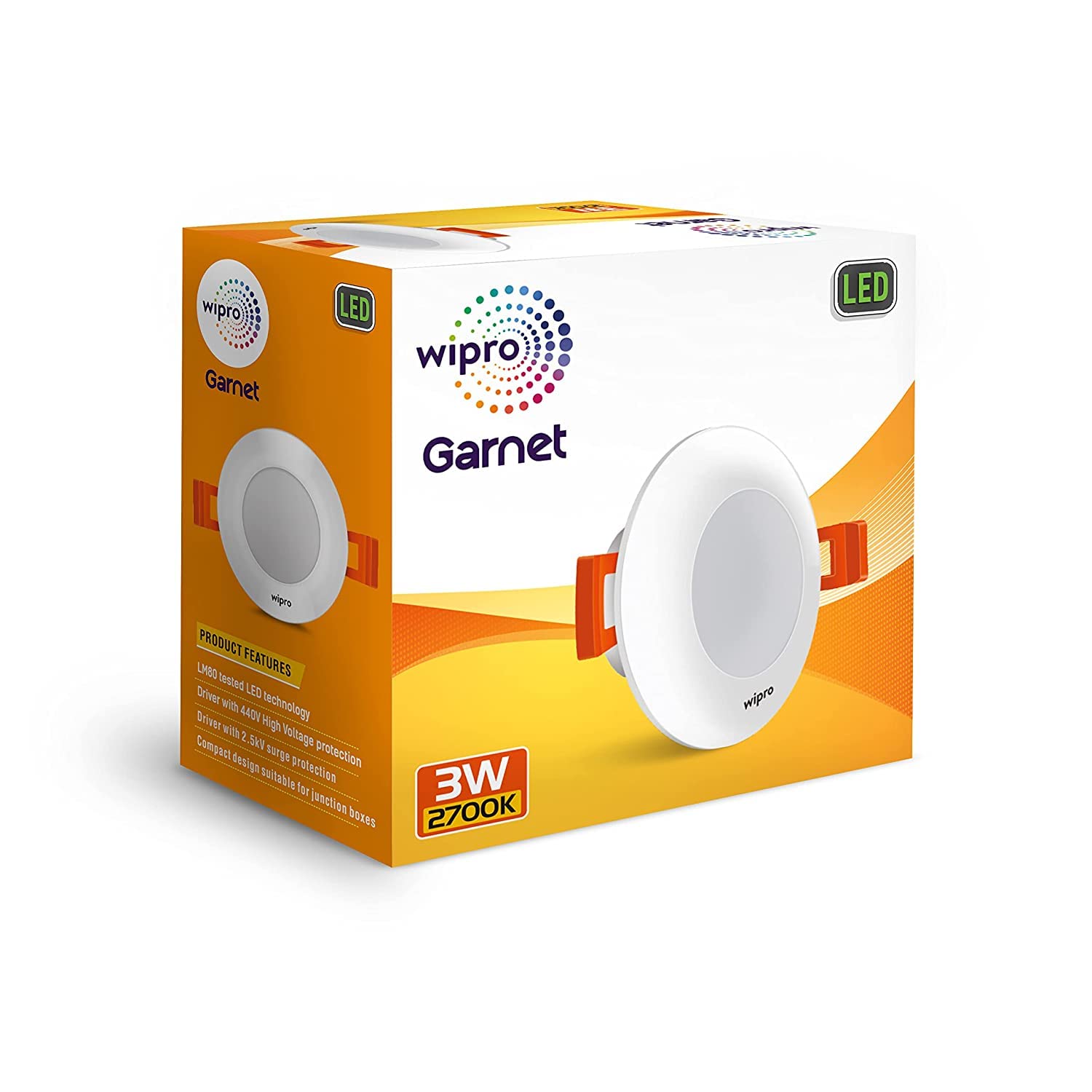 wipro Polycarbonate Garnet 3W LED Mini Downlight|Warm White (2700K)|Compact Design with 120ã° Beam Angle|Recessed Down Light for False Ceiling|Cutout - 2.3 Inch|Pack of 20 1