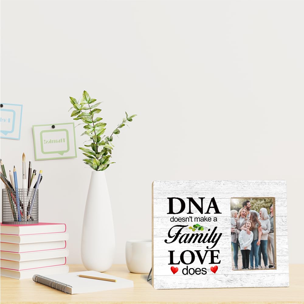 OTINGQD Family Picture Frame,DNA Doesn't Make A Family Love Does Photo Frame,Gift for Dad Mom Son Daughter,Adoption Gifts Z325