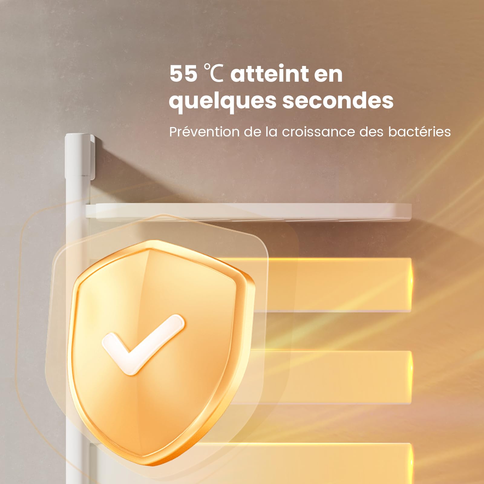 EMKE Sèche-Serviettes Électrique de pivotant à 180°,Blanc | Porte-Serviettes Chauffant électrique avec étagère, Séchoir à Serviettes électrique Intelligent WiFi, 120W