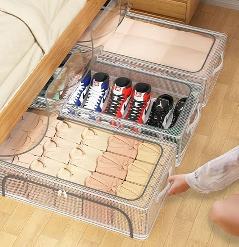 منظم احذية شفاف قابل للتكديس، 60 × 30 × 21 سم، رف احذية قابل للطي للخزانة، منظم تخزين احذية تحت السرير (عبوتان)