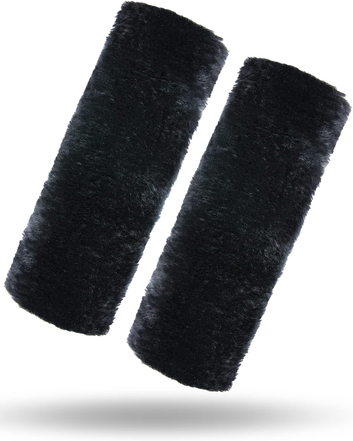 BELINOUS Authentic Sheepskin Car Seat Belt Cover, Soft Shoulder Seat Belt Pad, Seat Belt Neck Protector, 2 Pack (Black)