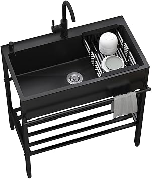 Stainless Steel Single Bowl Utility Sink Free Standing Commercial Restaurant Outdoor Sink with Tap for Garage Restaurant Kitchen Laundry Room Outdoor