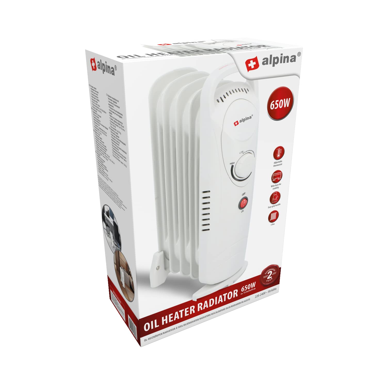 Radiador de aceite Alpina YL-B12-5A con termostato 5 lamas Protección contra sobrecalentamiento 650 W