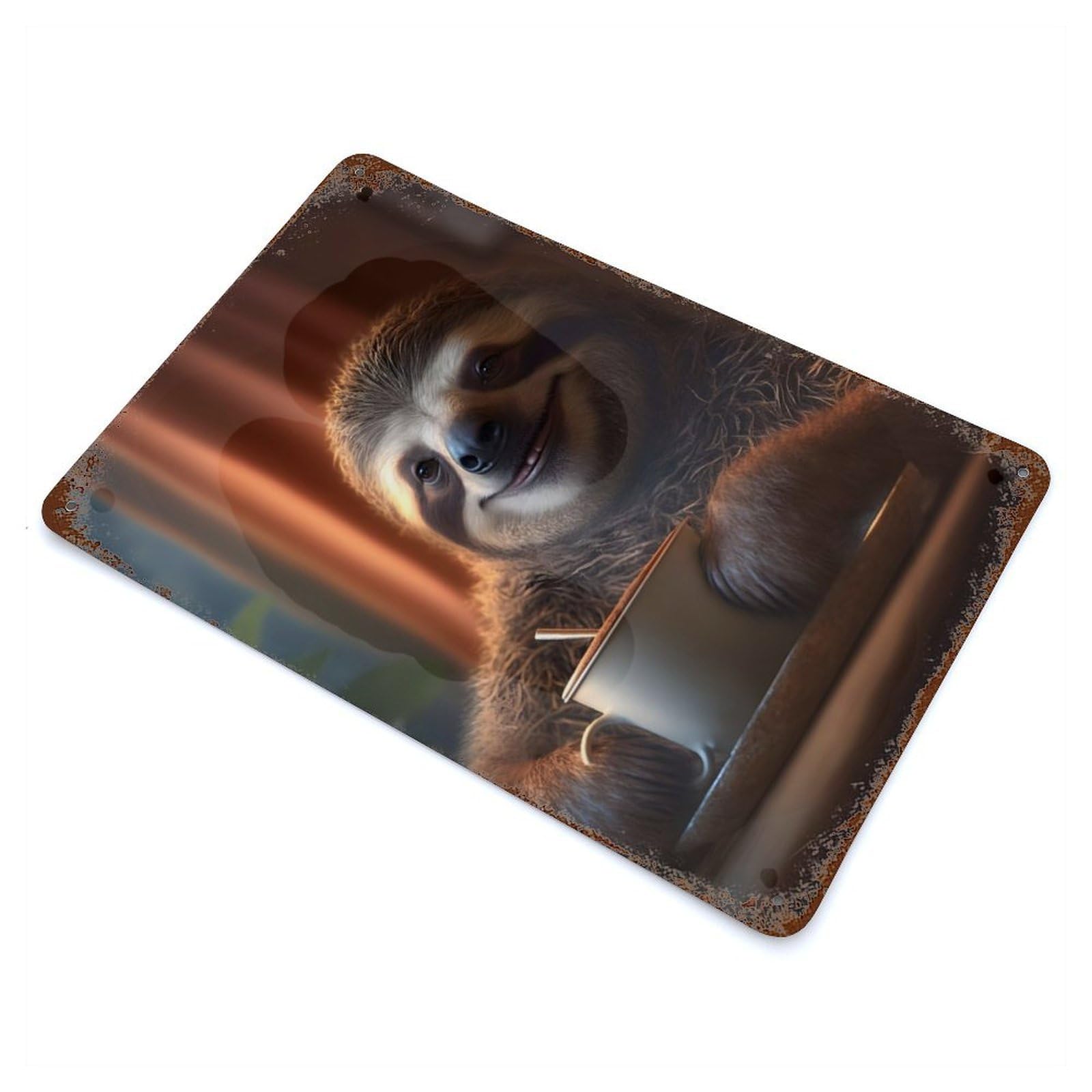 Sloth Morning Coffee Vintage Rust Metal Sign 11.8"x7.9", Classic Wall Plaque for Basement, Hobby Room And Garage Decor