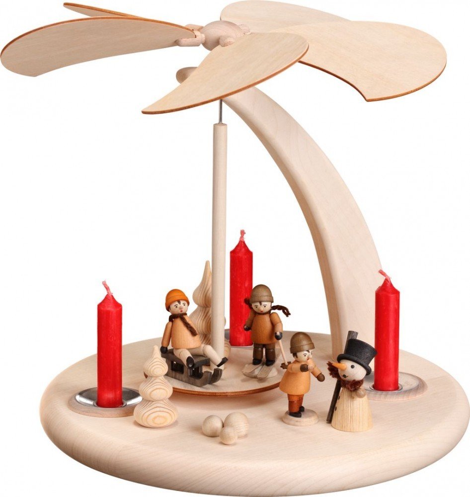 Seiffener Volkskunst German christmas pyramid winter children, 1-tier, height 25 cm / 10 inch, natural, original Erzgebirge by