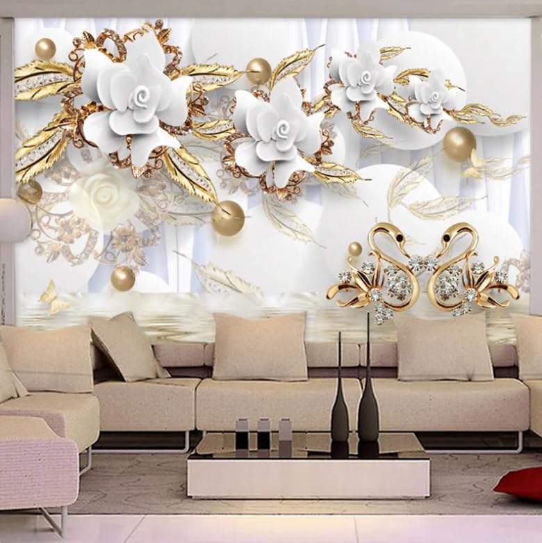 Papier peint fleurs bijoux style européen pour salon et hôtel